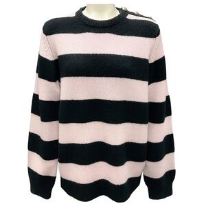 BARRIE X SOFIA COPPOLA PINK / BLACK STRIPED CASHMERE KNIT SWEATER